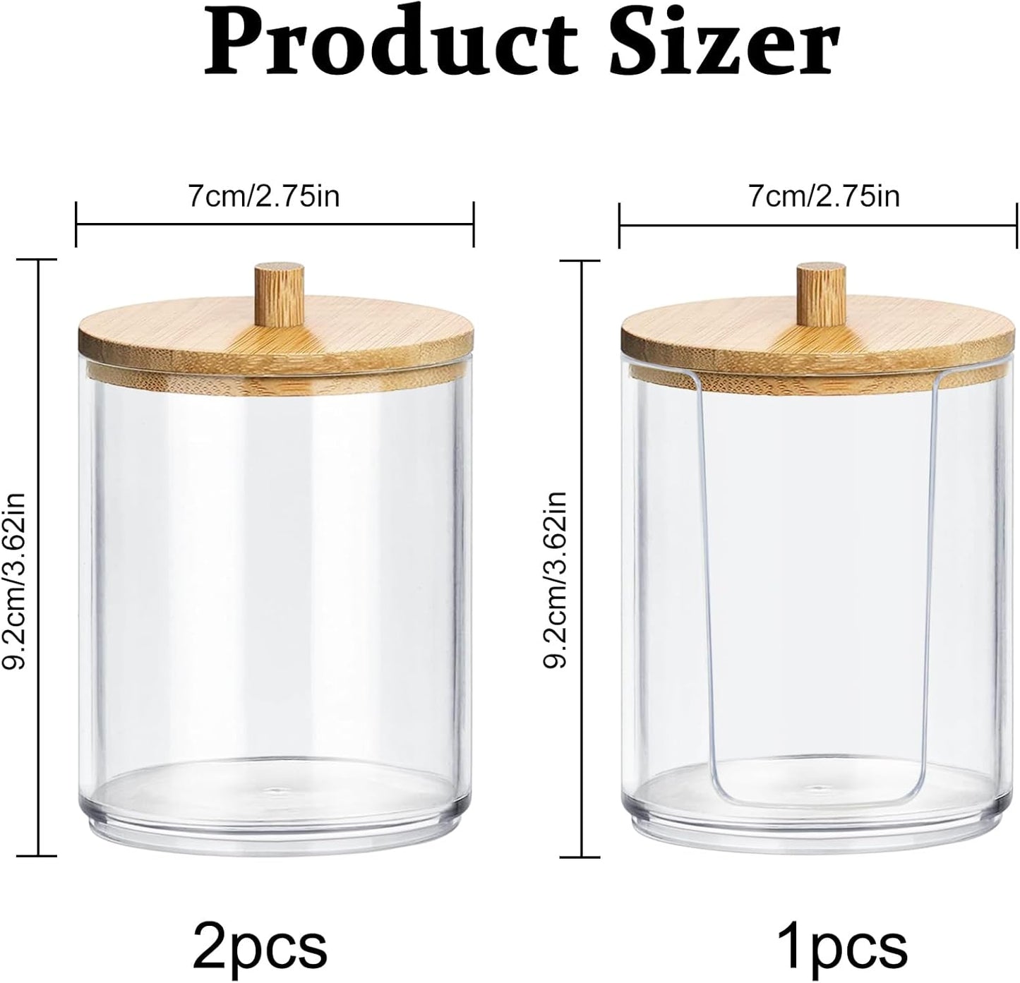 Gigmeta 3 Stück Acryl Wattestäbchen Behälter, Wattepads Aufbewahrung mit Bambus Deckeln, Wattestäbchen Halter, Wattestäbchen Behälter, Wattepadspender für Wohnzimmer, Schlafzimmer, Badezimmer