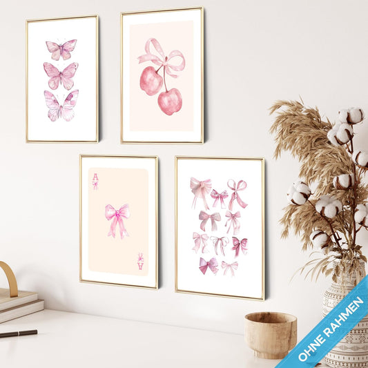 mojoliving Aura Poster Aesthetic Room Decor Room Decor y2k Preppy Room Decor Bilder Aesthetic Bilder (Poster Aesthetic Rosa Schleifen, Posterset 4x A4 (21x30cm) | ohne Rahmen)