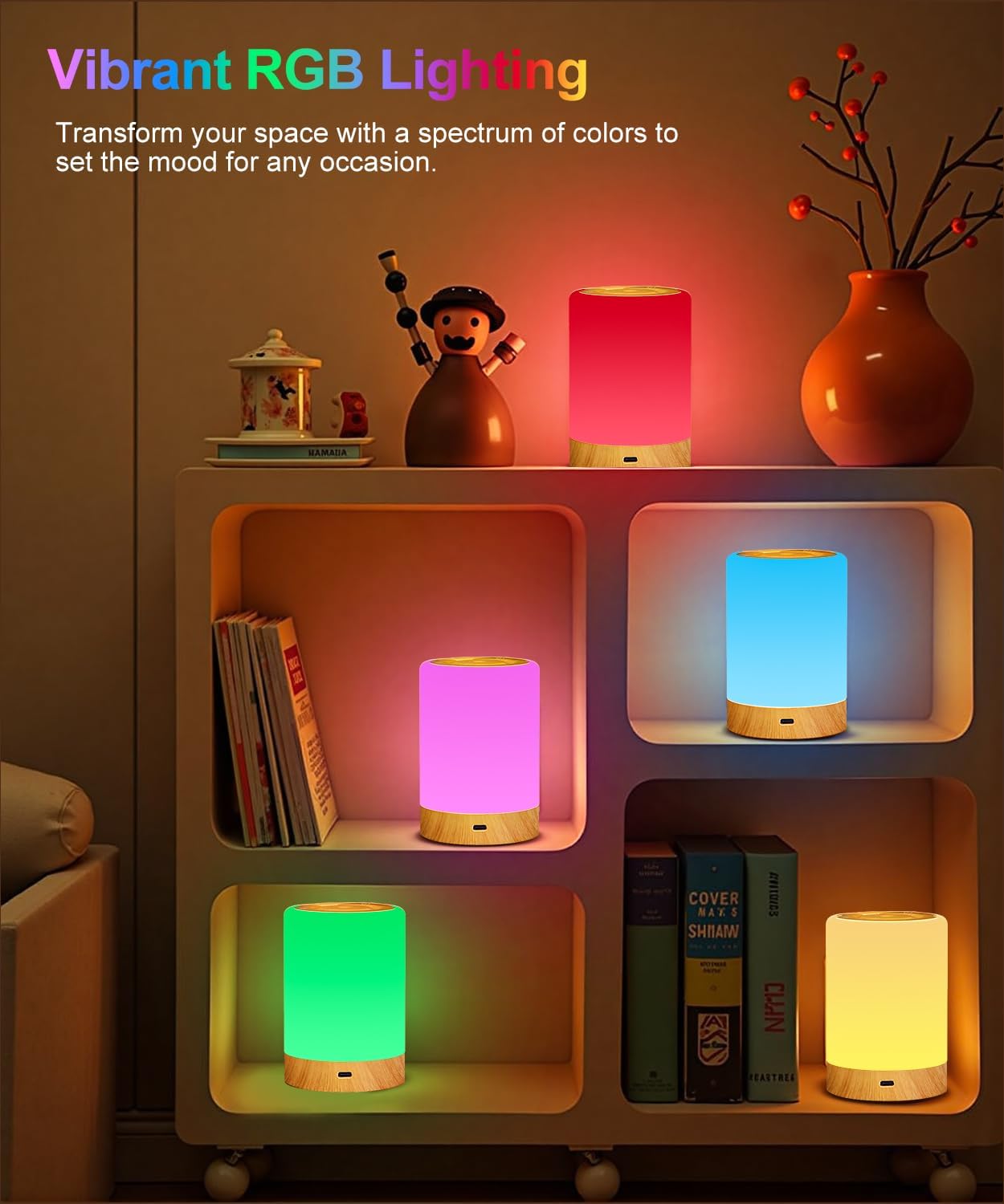 Macchiatto LED Nachttischlampe Touch Dimmbar mit RGB Farben & Modi, Kabellose Tischlampe USB Aufladbar, Nachtlicht mit Timer & Memory für Schlafzimmer, Wohnzimmer, Kinderzimmer