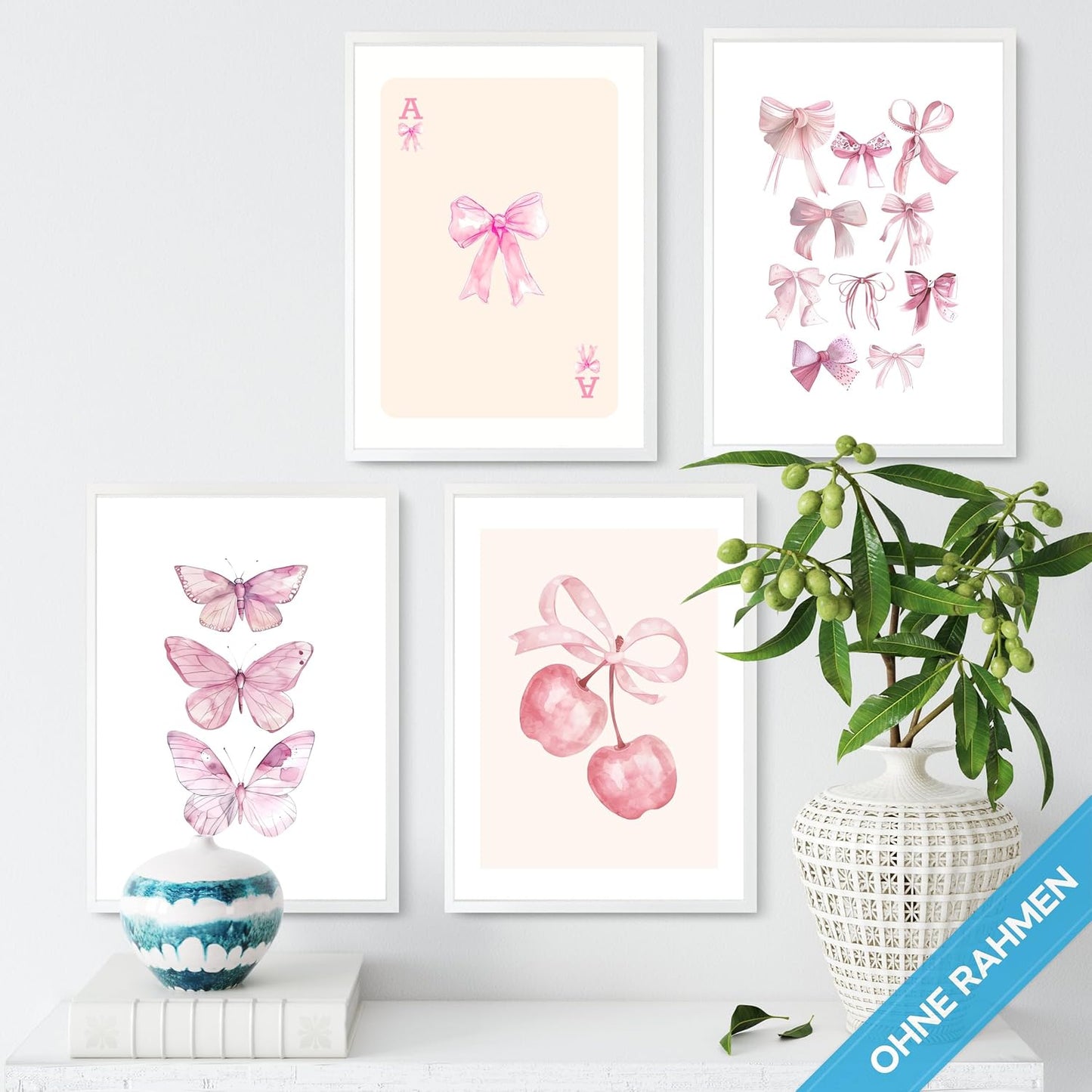 mojoliving Aura Poster Aesthetic Room Decor Room Decor y2k Preppy Room Decor Bilder Aesthetic Bilder (Poster Aesthetic Rosa Schleifen, Posterset 4x A4 (21x30cm) | ohne Rahmen)