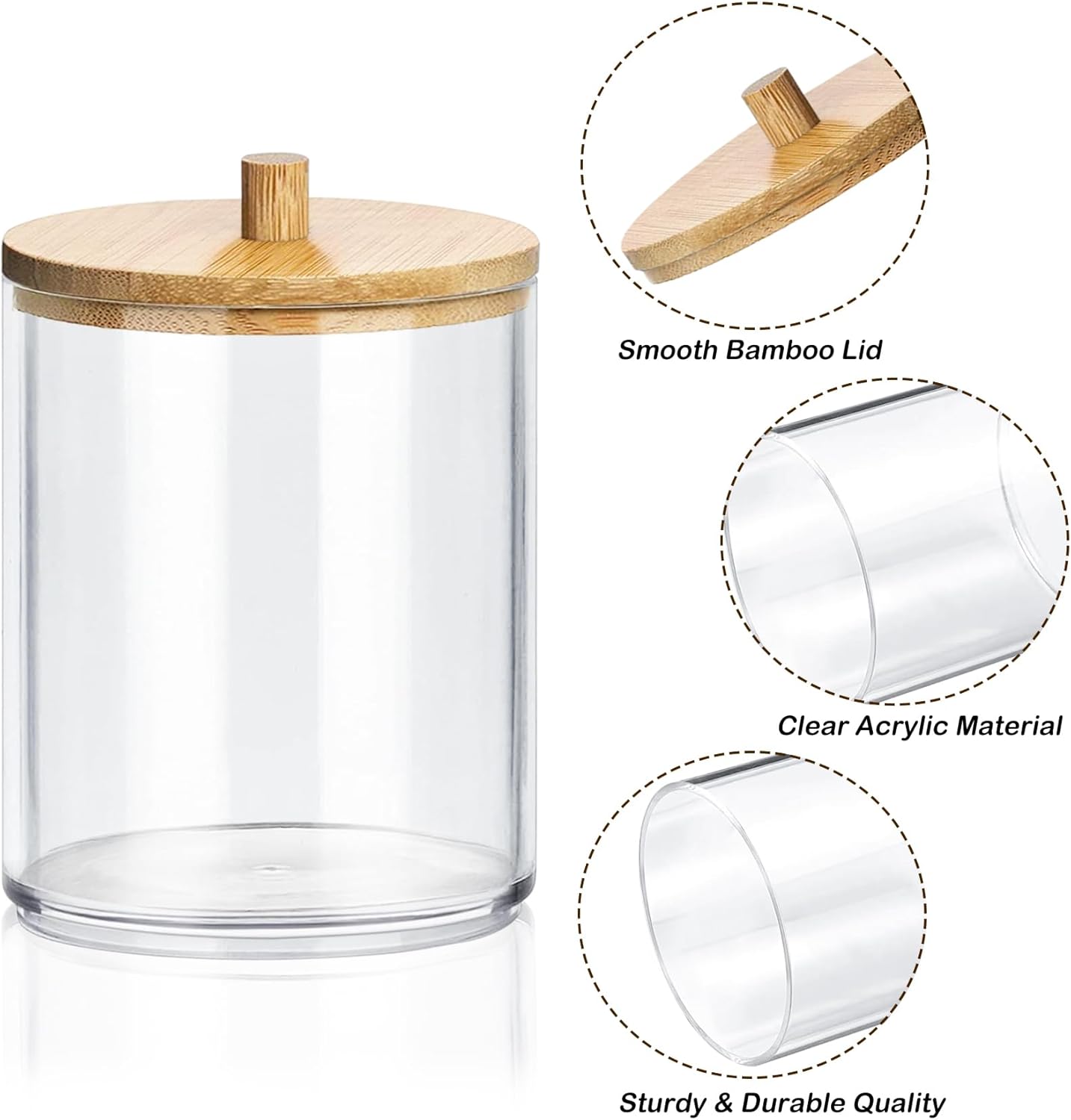 Gigmeta 3 Stück Acryl Wattestäbchen Behälter, Wattepads Aufbewahrung mit Bambus Deckeln, Wattestäbchen Halter, Wattestäbchen Behälter, Wattepadspender für Wohnzimmer, Schlafzimmer, Badezimmer