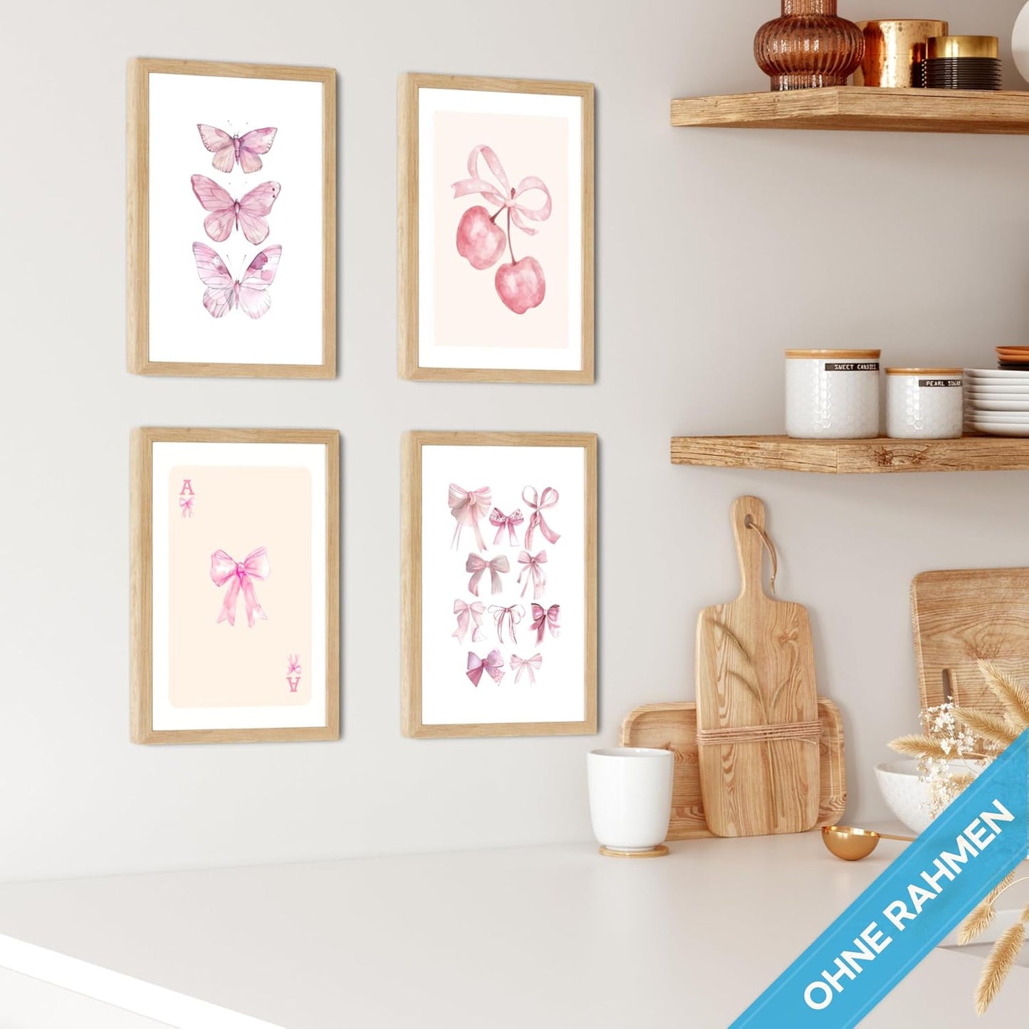 mojoliving Aura Poster Aesthetic Room Decor Room Decor y2k Preppy Room Decor Bilder Aesthetic Bilder (Poster Aesthetic Rosa Schleifen, Posterset 4x A4 (21x30cm) | ohne Rahmen)