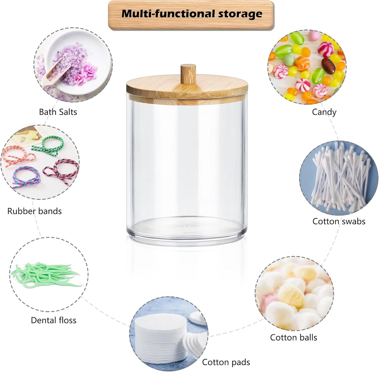 Gigmeta 3 Stück Acryl Wattestäbchen Behälter, Wattepads Aufbewahrung mit Bambus Deckeln, Wattestäbchen Halter, Wattestäbchen Behälter, Wattepadspender für Wohnzimmer, Schlafzimmer, Badezimmer