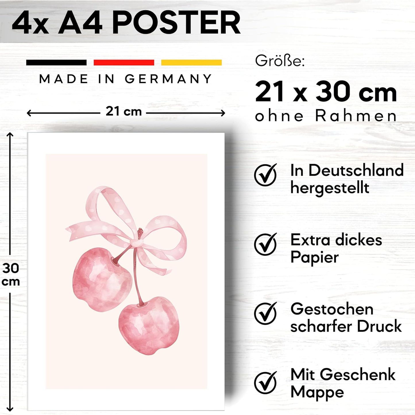 mojoliving Aura Poster Aesthetic Room Decor Room Decor y2k Preppy Room Decor Bilder Aesthetic Bilder (Poster Aesthetic Rosa Schleifen, Posterset 4x A4 (21x30cm) | ohne Rahmen)