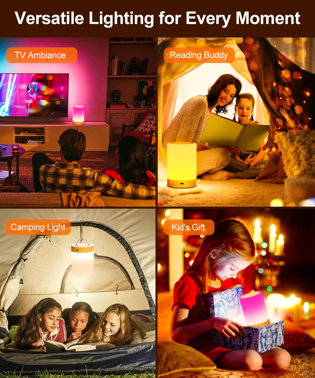 Macchiatto LED Nachttischlampe Touch Dimmbar mit RGB Farben & Modi, Kabellose Tischlampe USB Aufladbar, Nachtlicht mit Timer & Memory für Schlafzimmer, Wohnzimmer, Kinderzimmer