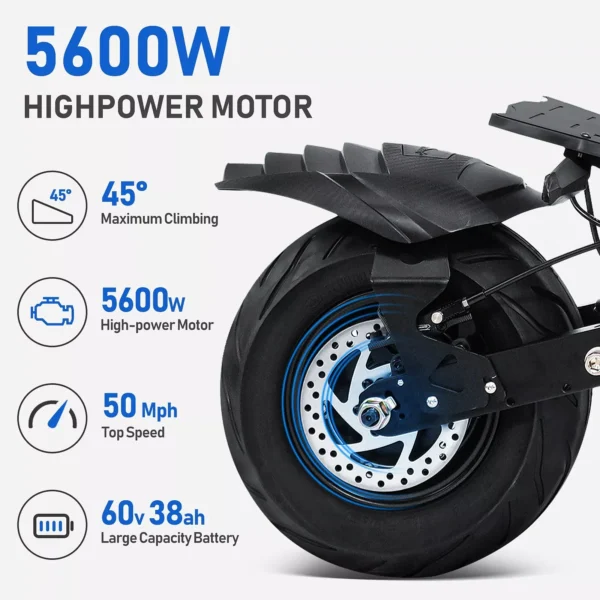 5600W Electric Scooter | 12-Inch Tires, 60V 38Ah Battery, 2280Wh Power – High-Performance E-Scooter – Bild 6